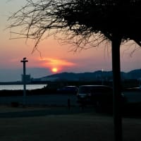 竹島の夕日　厳冬期の太陽なのに