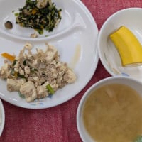 豆腐と豚挽肉のチャンプルー　＆　黒ゴマ蒸しパン