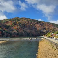 京都嵐山ご清遊の宿らんざんの2泊目の食事と嵐山　渡月橋　お土産　　御朱印