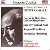 H. カウエル『フルートとオーボエ、チェロ、ハープシコードのための四重奏曲』を聴く。