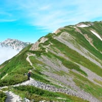 天空の稜線を白馬岳。