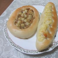 男の料理 「四種の総菜パン(フランクフルト・エビフライ・ハンバーグ・胡桃チーズ蜂蜜)」