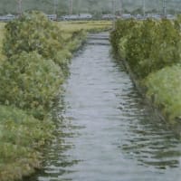 水彩画「りょう厳寺山と用水路」（新作）