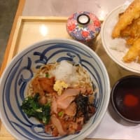 【かかし】梅香る冷やしぶっかけうどんと季節の天ぷらセット。