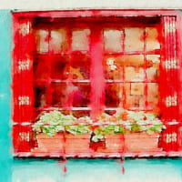 ミュンヘン　赤い窓辺の小さな花壇