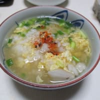 質素に少量-今日も元気----エビチリ、日向夏、デコポン、鮭の干物、竹輪、カレーうどん、カレーライス、雑炊