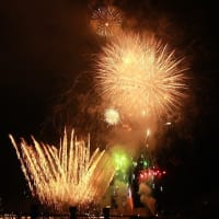 天領・日田、川開き観光祭、花火大会、見物 。　大分県・日田市 。