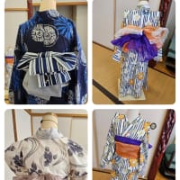 7月4日の浴衣の着付けに備えてスタッフさんと浴衣の練習と打ち合わせ
