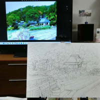 今日は大阪府「豊能の風景」のペン描き下絵です