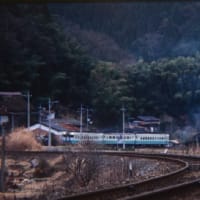 因美線キハ58系　崩壊する空き家と見事に実った柿　1997-12-30