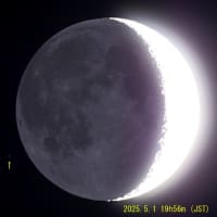 スワン彗星と月齢3.6の月（2025年5月1日の夕方）