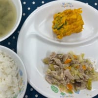 豚肉とキャベツの塩炒め　＆　パインケーキ
