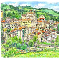 展示会用のイタリアスケッチの色塗り