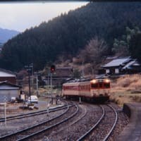 因美線キハ58系　崩壊する空き家と見事に実った柿　1997-12-30