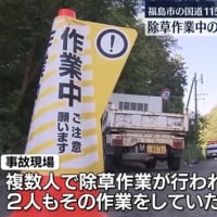 福島で除草作業中の高齢男性２人を馬鹿ジジイが普通乗用車で撥ねて１人を重体に陥らせる