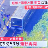 千葉の国鉄内房線で馬鹿ババアが軽乗用車で侵入し、車を電車に打つけやがる