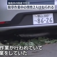 福島で除草作業中の高齢男性２人を馬鹿ジジイが普通乗用車で撥ねて１人を重体に陥らせる