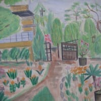 子供時代に描いた、庭に犬小屋がある絵
