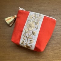 インド刺繍リボンのファスナーミニポーチ