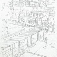 「バス停のある風景（阪急仁川駅前）」の絵ができました
