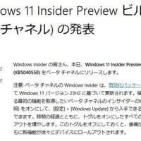 Windows 11 Beta チャンネルに 累積更新(KB5040550) が配信されてきました。