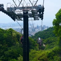 布引ハーブ園へのロープウェーから撮った布引の滝と布引ダム（布引五本松堰堤）　on　2025-5-15
