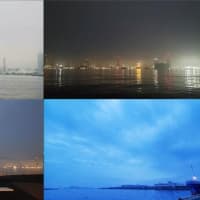 2024年3月24日　昨夕，今朝の風景　神戸港／夕景，夜明け前，日の出せず