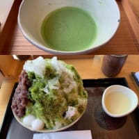 Matcha and shaved ice with matcha flavour, sweetened bean paste,and condensed milk 