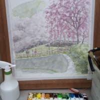 水彩画「桑山桜」（工程２）