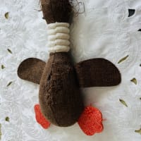 齧られて骨と肉になってしまった鴨のぬいぐるみ