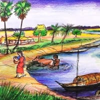 How to Draw River Scenery Drawing With Boat | Pencil Color drawing Step by Step | নদীর দৃশ্য অঙ্কন