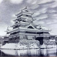 細密ボールペン画「国宝松本城」