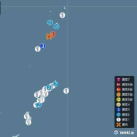 トカラ列島近海でＭ５・５（震度６弱）の地震発生