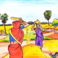 How to Draw a Village Scenery / Festival of Nabanna Step by Step | Scenery of Late Autumn