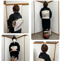 堺市の木青会館のきもの教室、留袖の他装と振袖の他装の練習