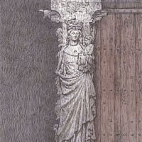 2023年 日本画の新作 1 … ランス大聖堂の聖母子像 （途中経過）