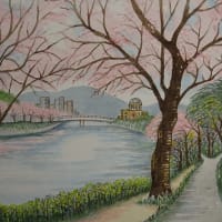 広島平和公園　桜と原爆ドーム　