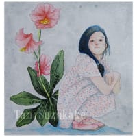 絵画販売・水彩画原画「花と少女」