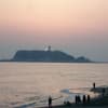 鎌倉　「長谷寺」と江の島に沈む夕日