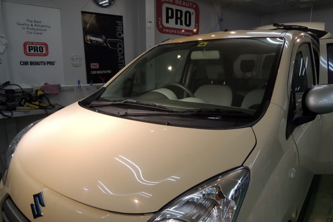 スズキ アルトエコ フロントガラス 透明断熱フィルム お車のコーティング クリーニング 各種フィルム施工例 カービューティープロ札幌ドーム前
