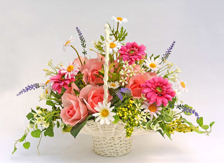 母の日に！ボンネットカゴの造花フラワーアレンジメント - 造花の