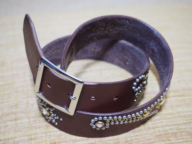 フラットヘッド スタッズベルト ◇THE FLAT HEAD:フラットヘッド:ターコイズスタッズベルト◇