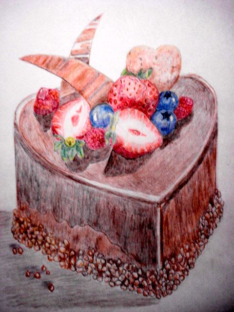 色鉛筆画９１ チョコレートケーキ 一期一会の想いを込めて