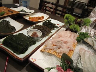 韓国 海藻とからし菜でお刺身を巻いて Cooking Studio Tanabe