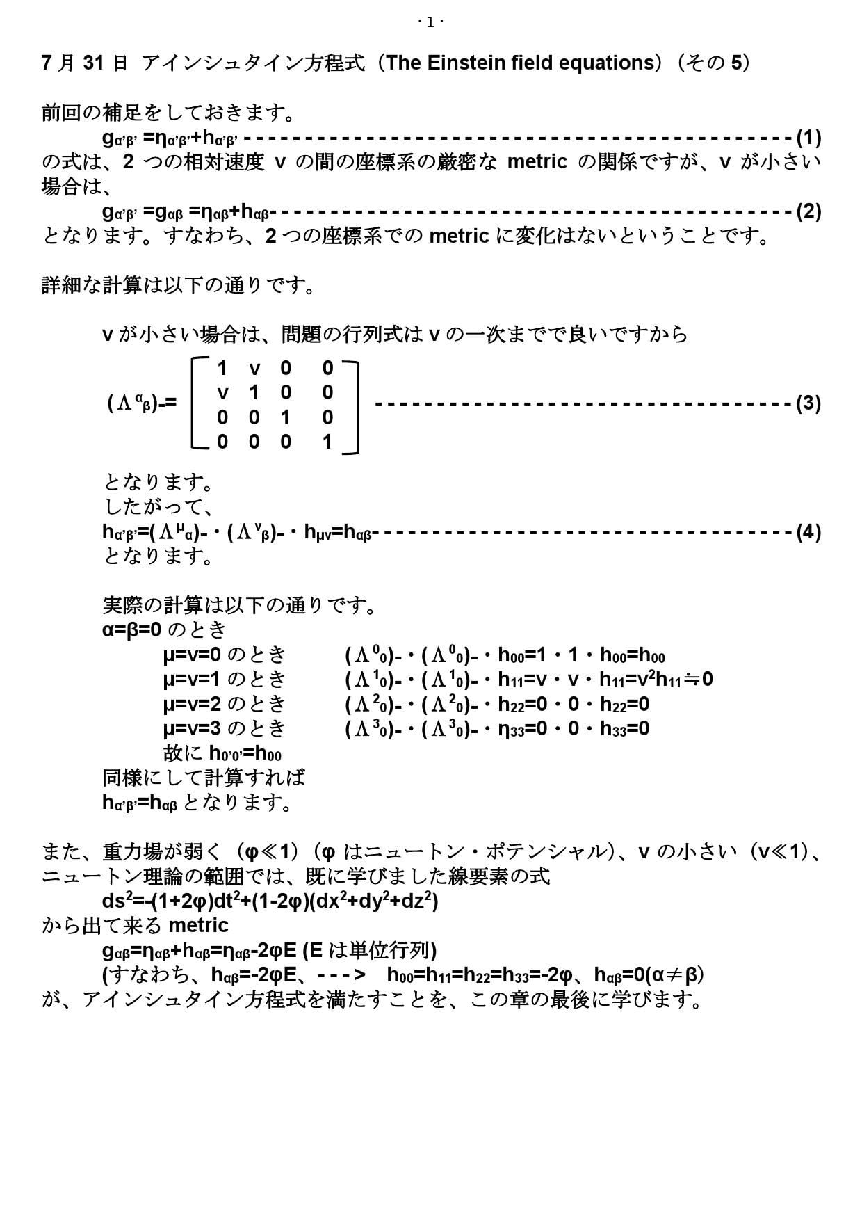7月31日 アインシュタイン方程式 The Einstein Field Equations その5 もの想う鷲 A Thinking Eagle