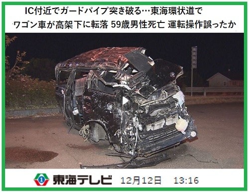 昨日も今日も通ったウォーキング路の頭の上を 飛び越えて反対側の鳥羽川堤防に落下した交通事故 時間差はありで 昨夜８時 高速道料金所を出てすぐの急カーブを曲がり切れず突き破った車 てらまち ねっと