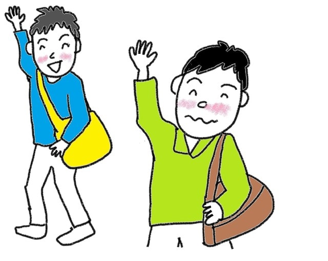 ある学生の一日 別れます 帰ります スーザンの日本語教育 手描きイラスト