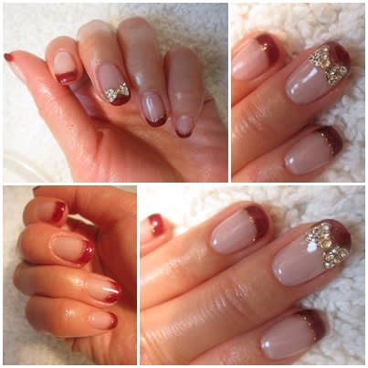 351 カルジェルダークレッドフレンチ リボンパーツ Mica Nail
