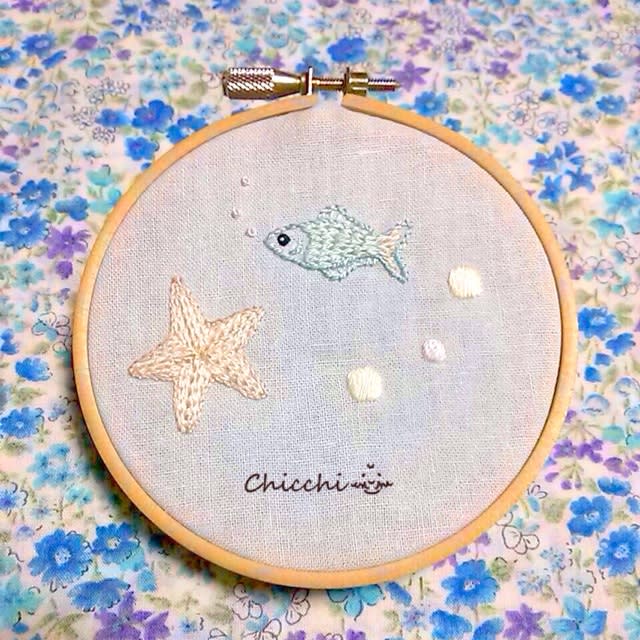 海の中の刺繍 と 雲とお月様 双子でほっこり刺繍の布物制作記 Chicchi
