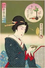 浮世絵、見立昼夜二十四時午前六時、豊原国周画 見